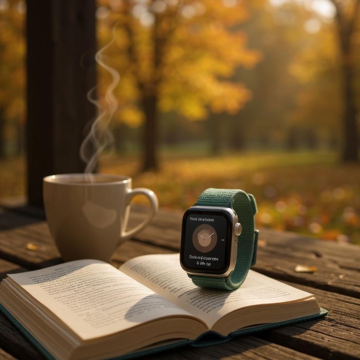Apple Watch SE GPS 44 מ"מ מארז אלומיניום Starlight עם לולאת ספורט בצבע ירוק אגם